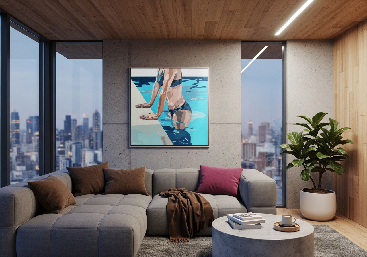 original painting in contemporary interior, fine art for modern home, takearthome